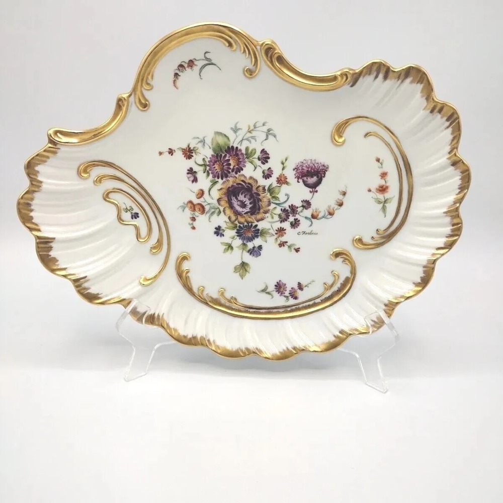 C. Forbus Porcelain Plate Artist Signed Decorative Floral W/ 22KT Gold Trim VTG